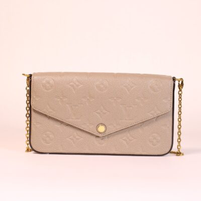 LV Pochette Felicie Monogram Empreinte Tourterelle Beige